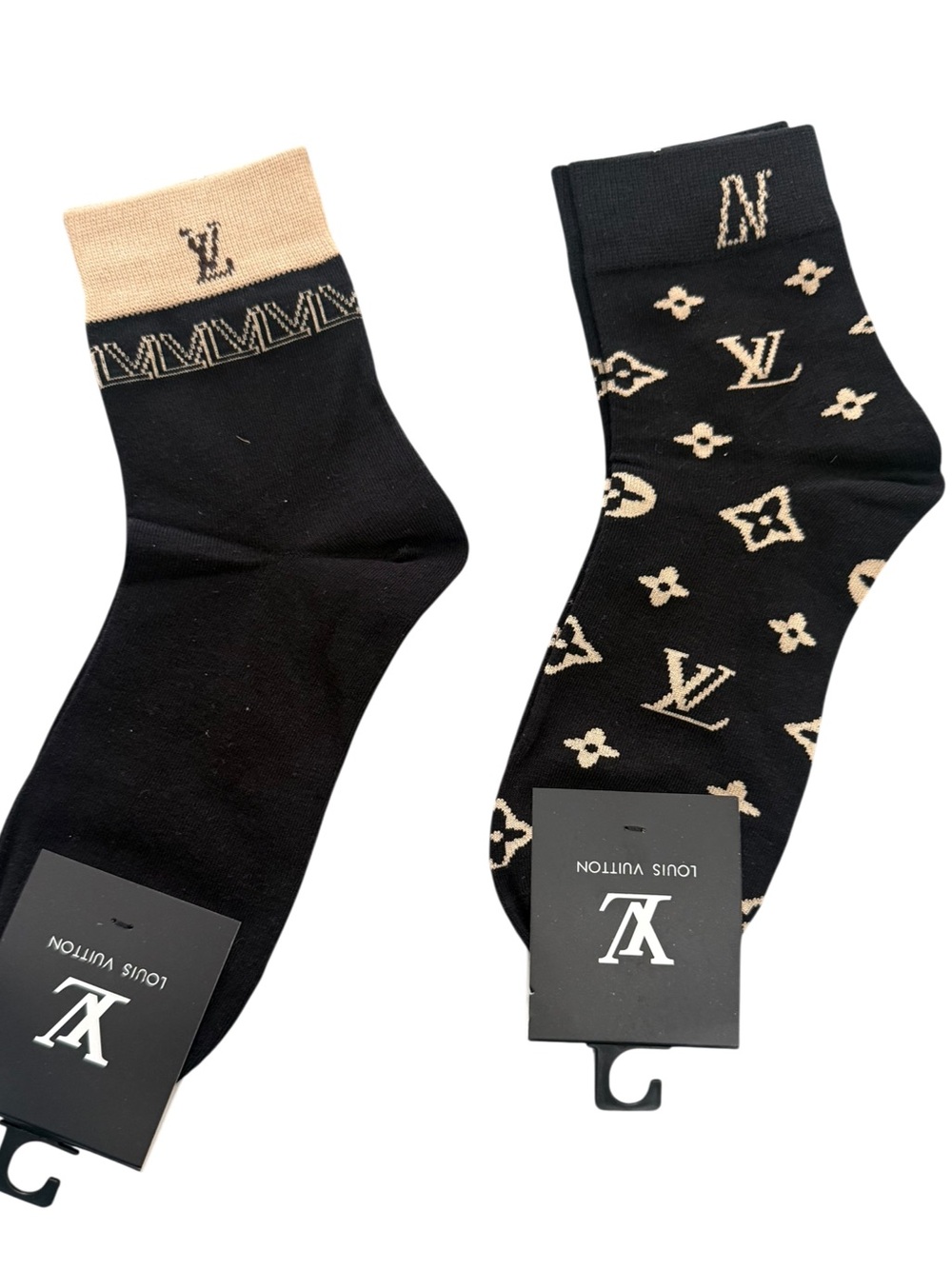 NWT 2 Pair Louis Vuitton Outlet Men’s Monogram Brown and Tan Socks